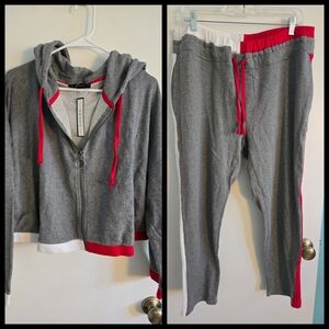 Soncy Gray & Red Cropped Hoodie + Joggers Set Size 1